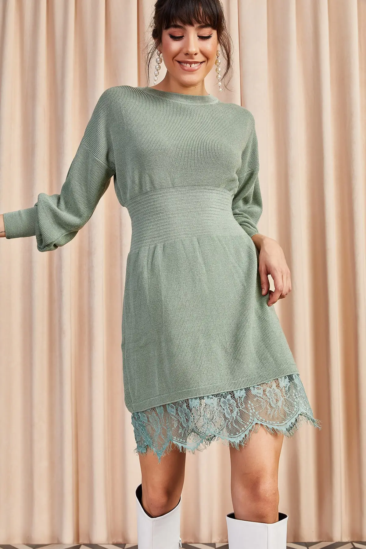 Ola Women Water Green Waist Fitted Lace Detail ELB-19001016 | Женская одежда