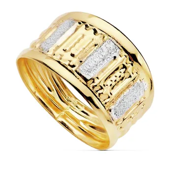 

18k solid gold ring two-color carved maximum width head 10mm. [AC0166]