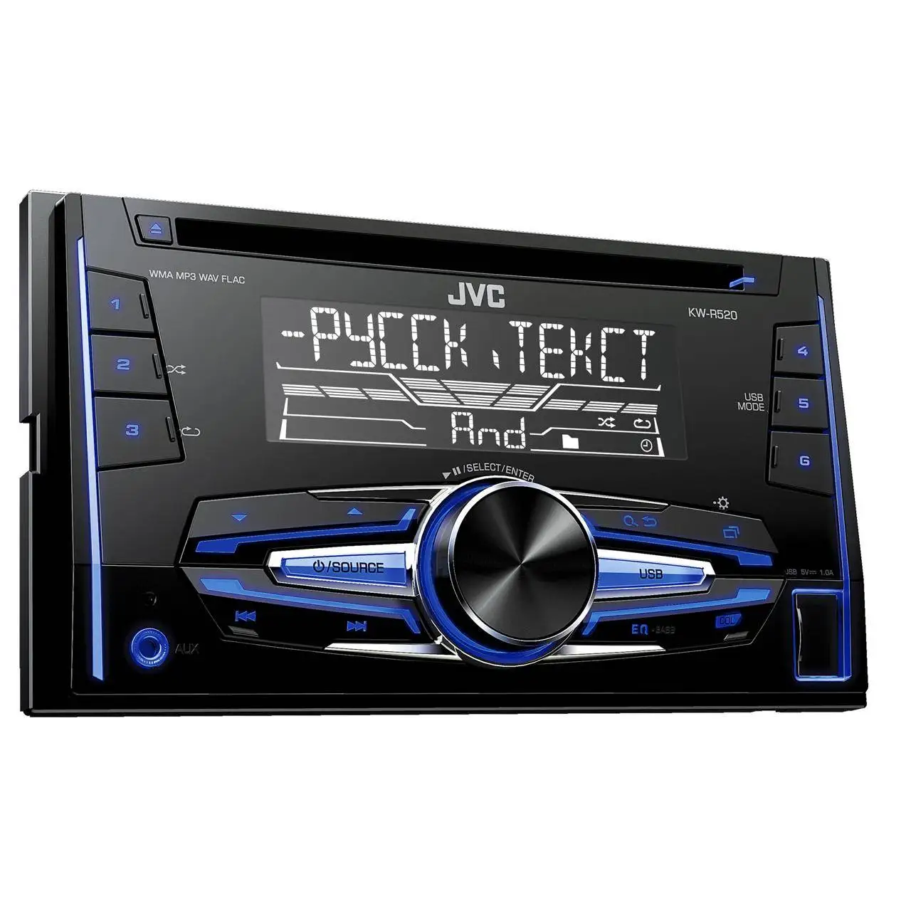 Автомагнитола JVC KW-R520(40-20000 Гц, FLAC, CD, MP3, WMA, WAV, USB ресивер, LED дисплей, эквалайзер