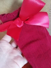 Calcetines de algodón suave para niños pequeños, pajarita grande chicas hasta la rodilla, largo, encaje, ropa de bebé, venta al por mayor