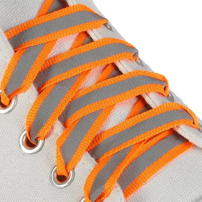 Laces for shoes a pair of flat with reflective strip 10mm 70 cm color orange | Обувь