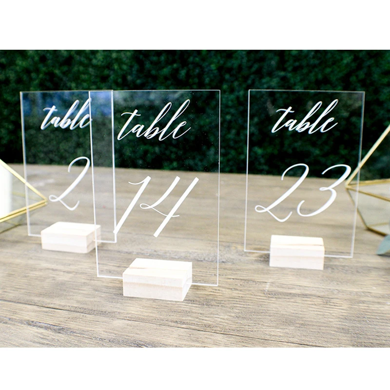 Персонализированные Акриловые номера свадебных столов с держателями каллиграфия номер стола Свадебные вывески из чистого дерева