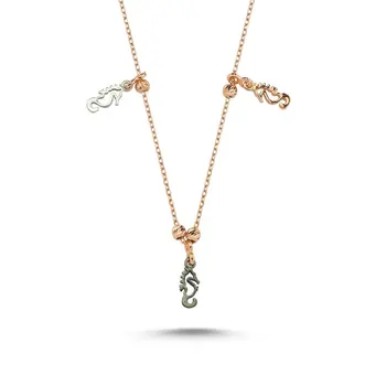 

Angemiel 925 Silver Seahorse Pattern Sterling Dangle Necklace-Rose Gold Plated