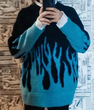 Suéter Retro para hombre, ropa de calle con patrón de llama, Hip-Hop, de licra, cuello redondo, de gran tamaño, informal, otoño