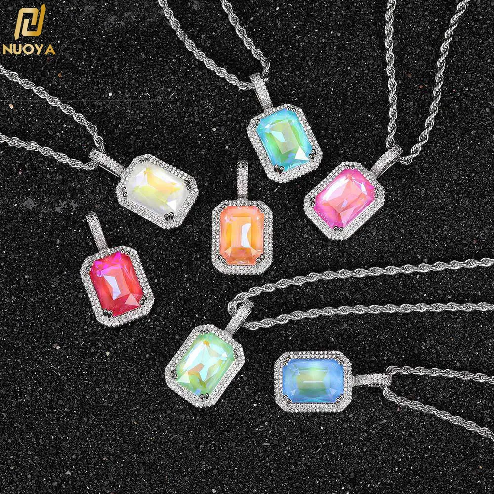 Large Square Crystal Gemstone Pendant Necklace Red/Blue