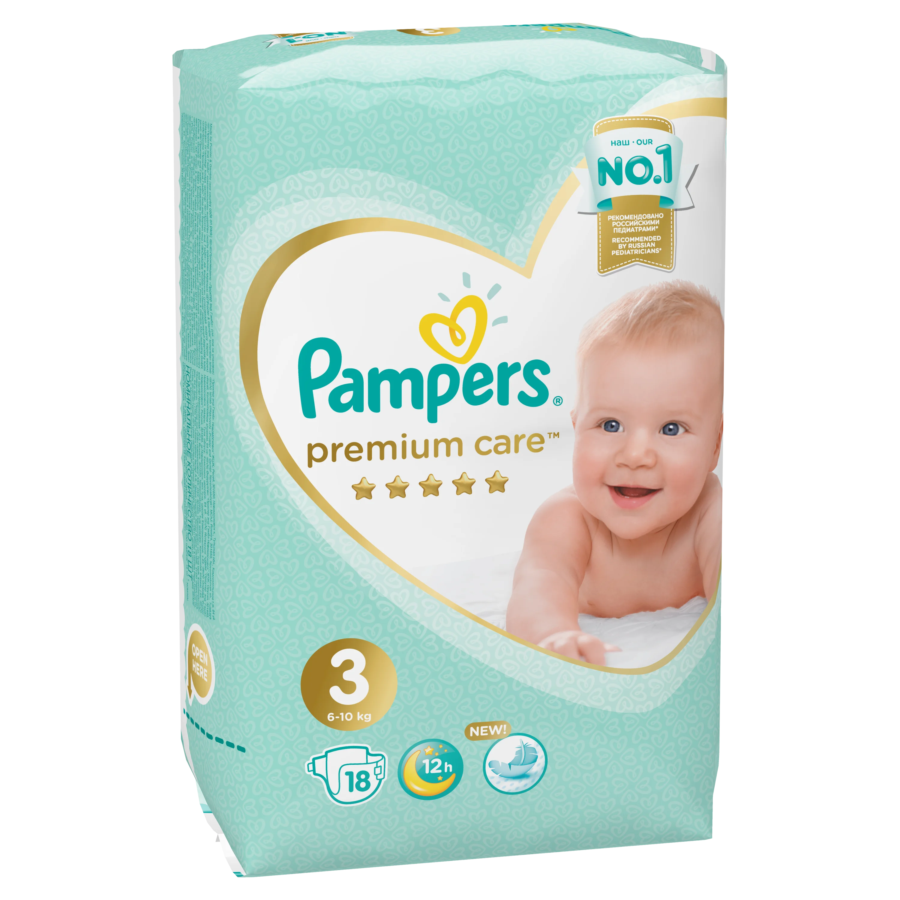 Подгузники Pampers Premium Care Размер 3, 6-10кг, 18 штук