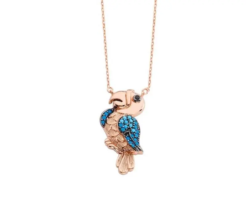 

Special Design Turquoise Stone Blue Parrot Silver Necklace