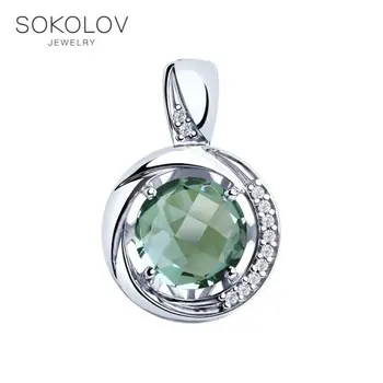 

Pendant SOKOLOV silver with quartz and cubic zirkonia fashion jewelry 925 women's/men's, male/female, women's male, pendants for neck women