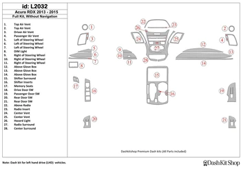 

Interior trim for Acura RDX 2013-UP. Set L2032.