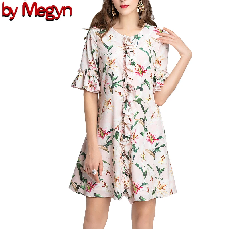 От Megyn runway модное женское свободное летнее платье с цветочным принтом, с коротким рукавом и круглым вырезом, хорошее качество, 2XL размера плюс платье для лета