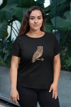 

Angemiel Wear Ethnic Pattern Owl Black Women Cotton Large Size T-Shirt
