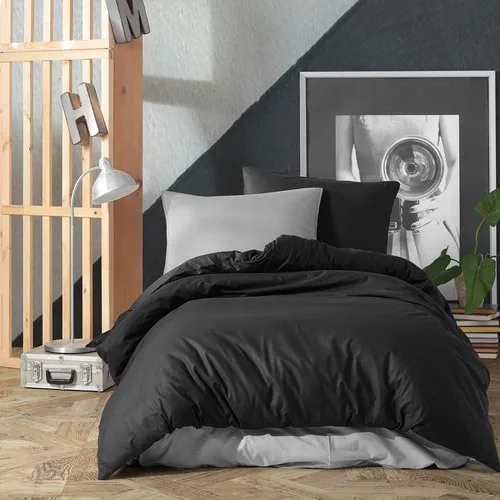 SIRMAK Black-Gray Cotton Ranforce Single Duvet Set 160 x 220 cm, Turkey from