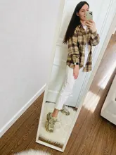 Plaid Shirt Tops Long-Sleeve Office Women Coat Loose Ladies Karsany And