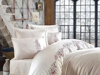 

Ruching Efsa Embroideried Cotton Satin Duvet cover set Cream