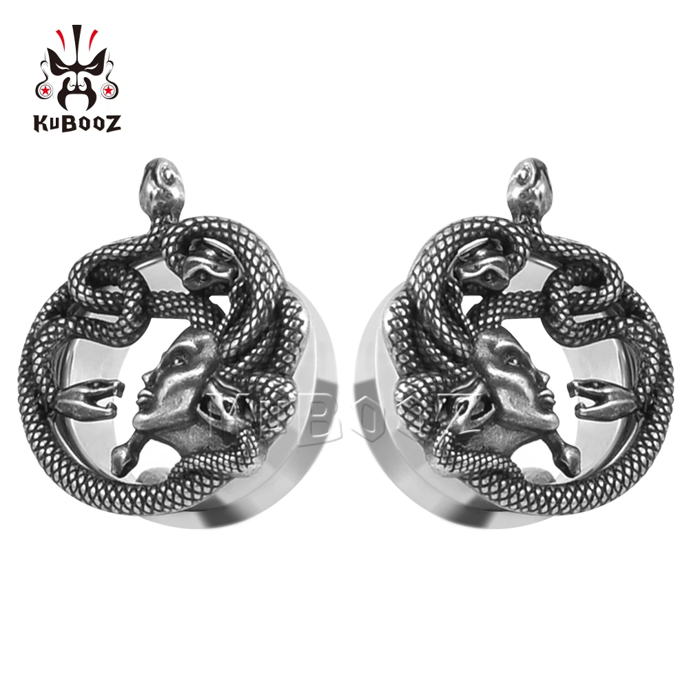 Unique Stainless Steel Woman Snake Head Ear Piercing Plugs Stretchers Body Jewelry Earring Gauges Tunnels Expanders 2PCS piercing jewelry body piercing jewelry