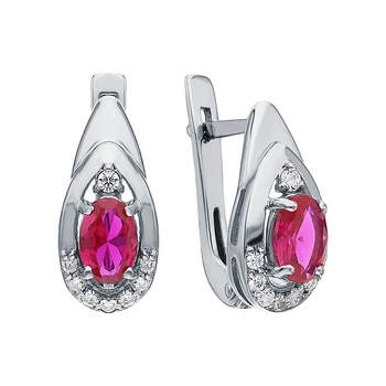 

Silver earrings with cubic zirconia and rubies synthetic sunlight sample 925