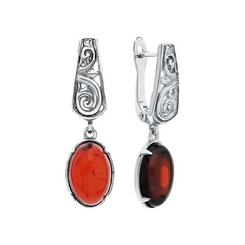 

Silver earrings with amber sunlight sample 925