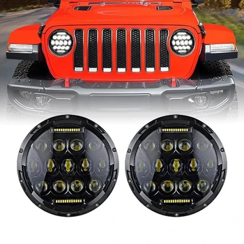 

7 Inch Round LED 75W Angle eyes Headlamp Hi/Low Beam DRL For JK TJ LJ Wrangler(2 pieces black)