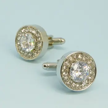 

Cufflinks jewelry round with white stone (53077)