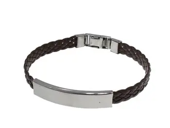 

Braided brown leather bracelet with steel clasp and plate