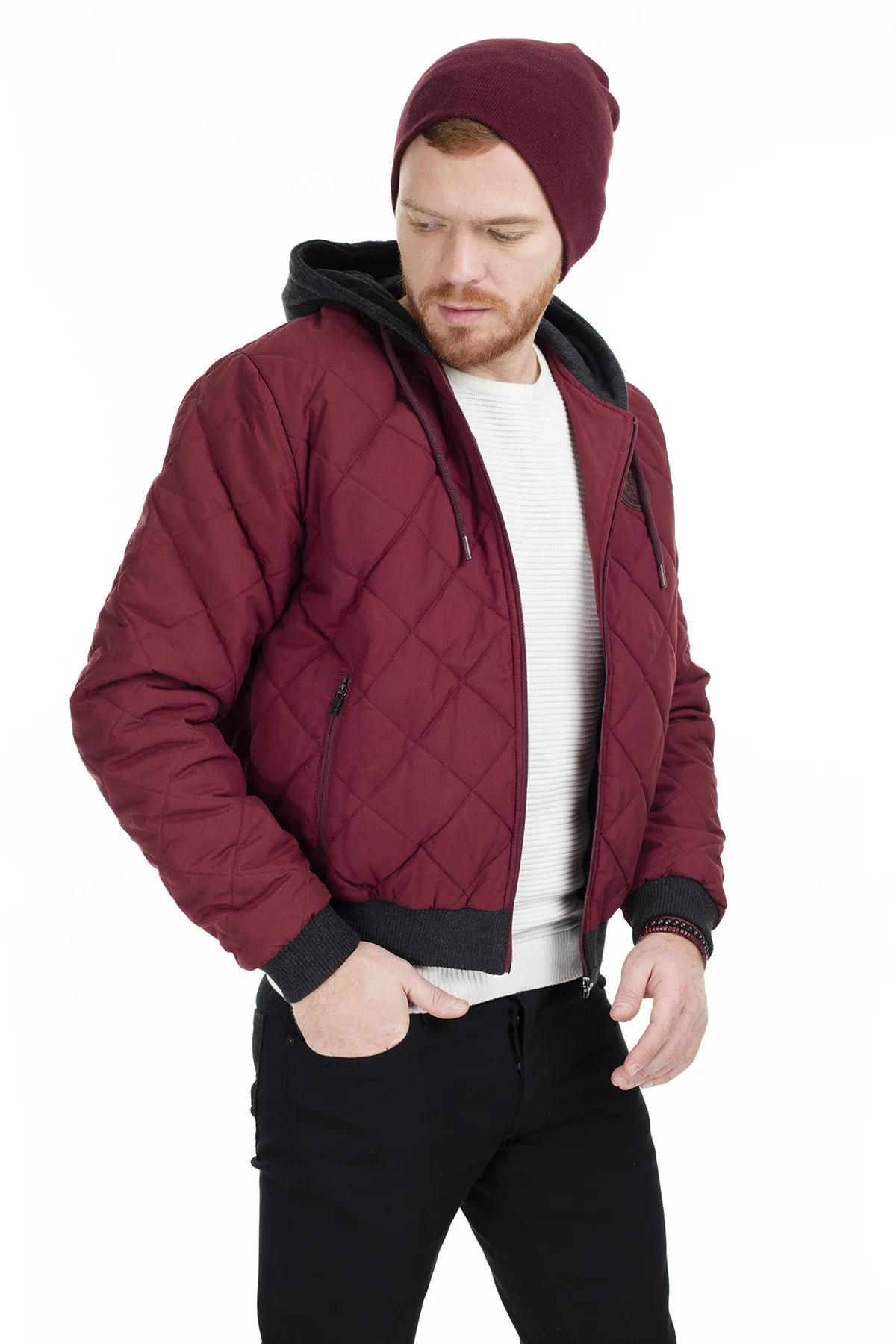 Бургундия Phazz бренда Slim Fit, Мужское пальто, зимнее пальто, 55981013 - Цвет: Бургундия