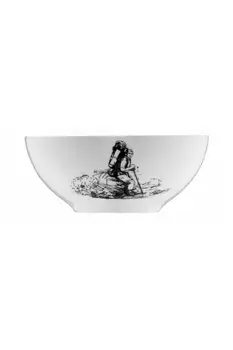 

5.9 Inch White Black Illustrated Porcelain Bowl Salad Soup Dinnerware Kutahya Porcelain Food Tray- hiking