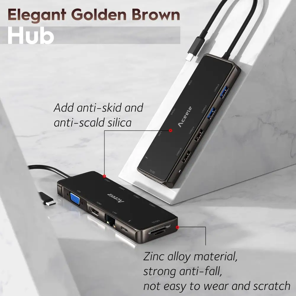 Aceele 10 в 1 USB C концентратор HDMI VGA RJ45 USB 3,0 2,0 мощность SD/TF кардридер для Macbook Pro