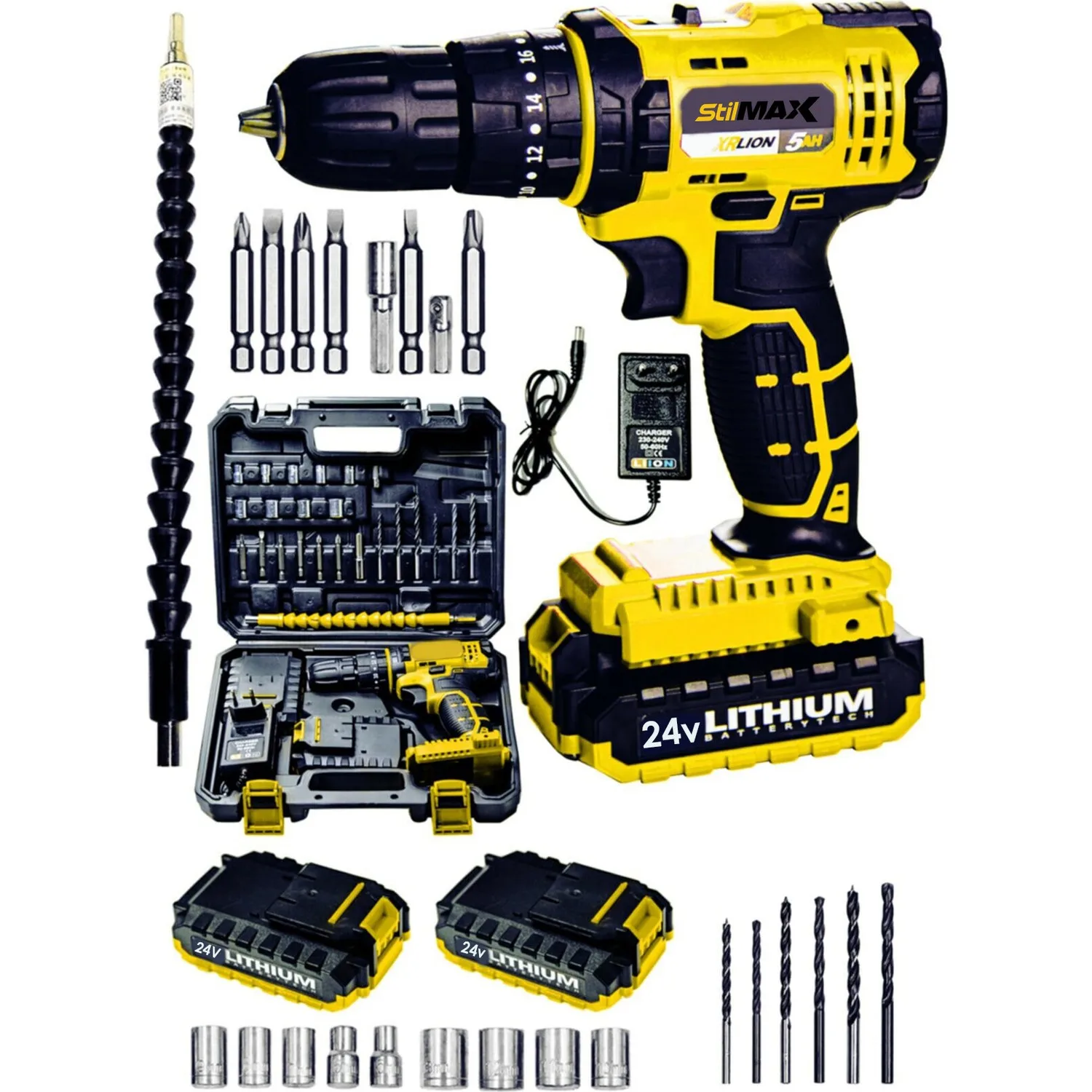 Cordless Hammer drill 24V + 24 parça2 speed electric torque 1.5Ah lithium battery screwdriver power tools | Инструменты