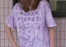 Algodón camiseta con oso Streetwear Verano de gran tamaño, camiseta de las mujeres Harajuku Tops de manga corta Tee Hip Hop teñido camiseta divertida