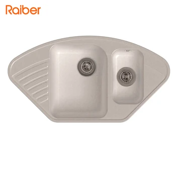 

Кухонная мойка Raiber с двумя чашами и крылом, белый, RQ987
