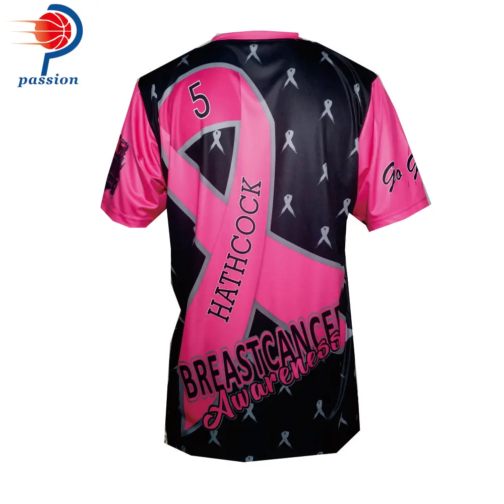 MOQ 5pcs $25 Pink Ribbon Crew Neck Softball Team Jerseys for Breast Cancer Events