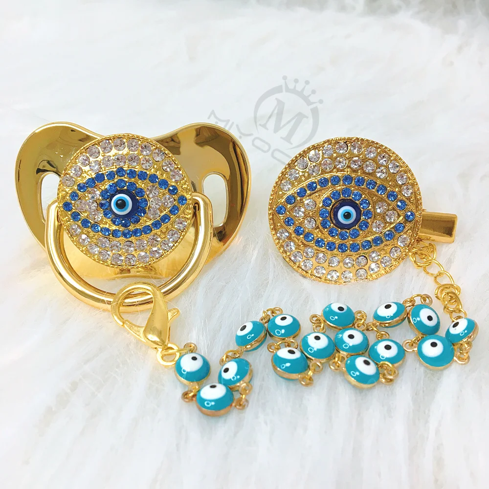 MIYOCAR Зеленый Bling evil eye пустышка и зажим набор пустышка держатель цепи bling Прекрасный evil eye пустышка AEYE-G