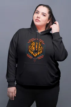 

Angemiel Wear Striped Printed Tiger Black Women Hooded Sweatshirt