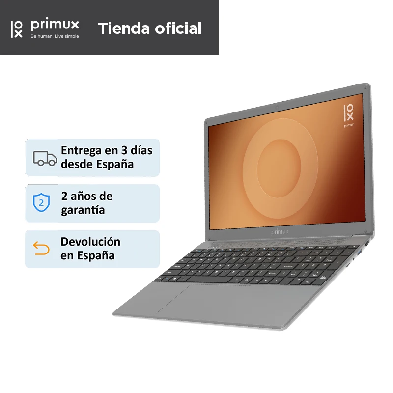 Portátil PRIMUX ioxbook 15CA, pantalla de 15,6” FHD IPS, Intel Celeron N4000, 8GB RAM, 256GB SSD, USB-C, Sin Sistema Operativo