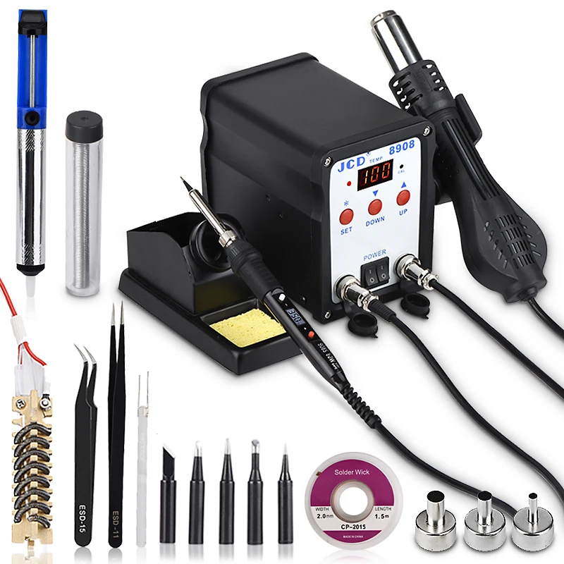 

JCD 8908 Soldering Station 2 IN 1 Household Welding Repair Machine Solder Iron with Hot Air Gun BGA Rework LCD Digital Station