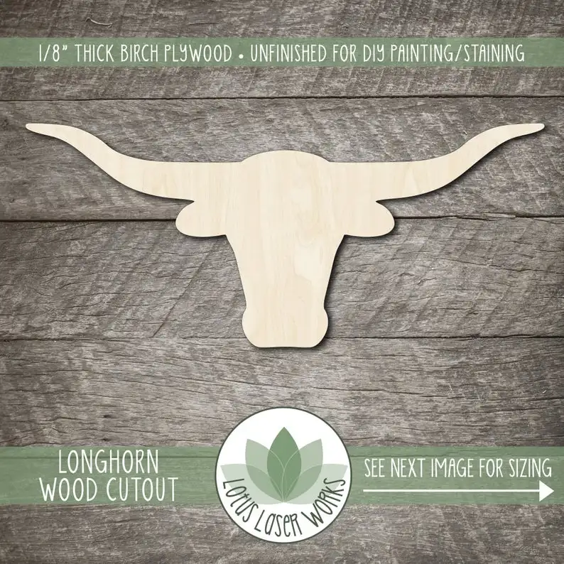 

Wood Longhorn Cutout, Wood Craft Embellishments, Wooden Longhorn Shape, Wood Animal Cutouts