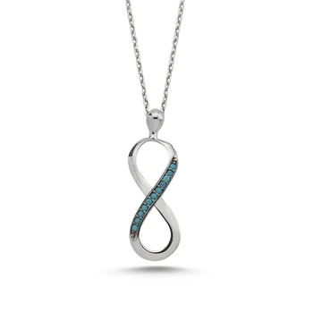 

KUTAYDAN Nano Turquoise Cubic Zirconia Infinity Necklace 925 Sterling Silver