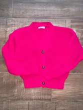 LUNDUNSHIJIA 2020 nueva primavera y otoño de las mujeres es holgado de punto suéteres señoras con cuello en V y manga larga de moda Rosa Cardigan rojo abrigos