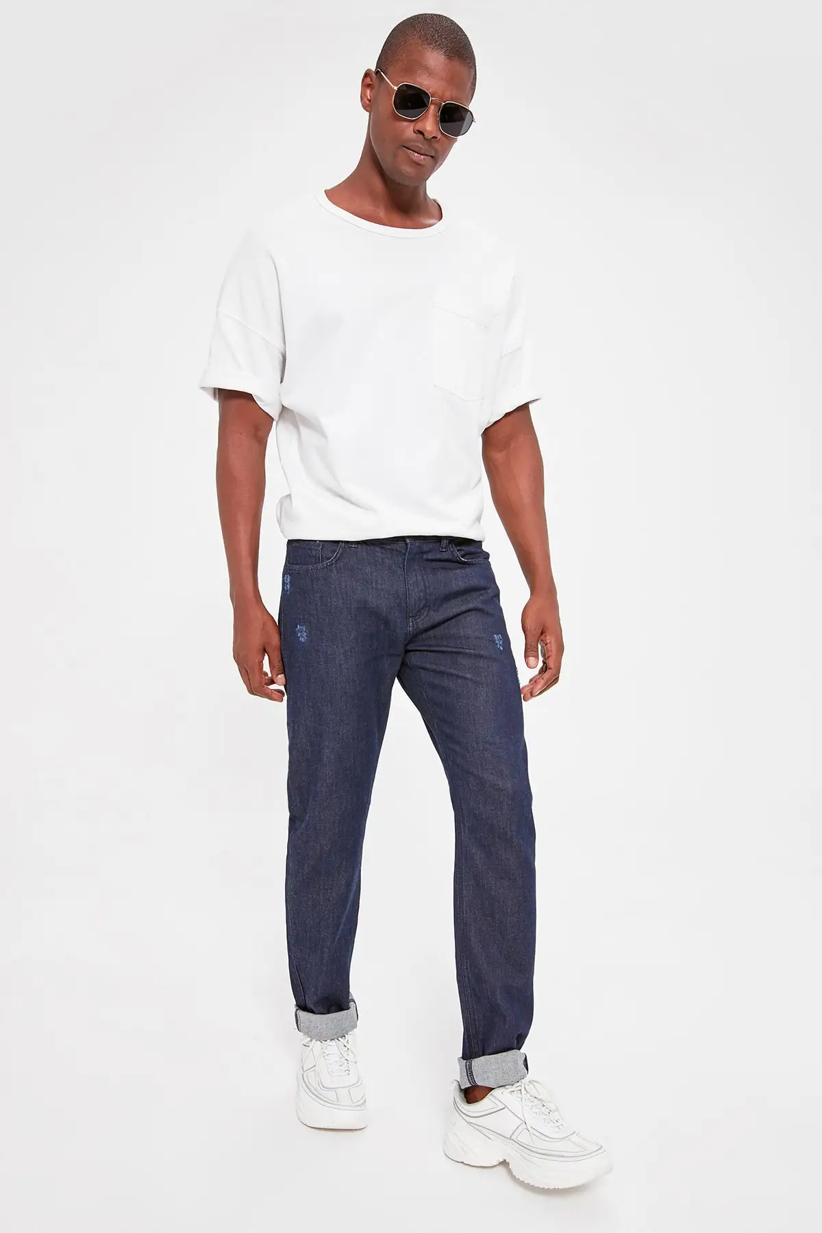 Trendyol темно-синие мужские джинсы Harrow destorroylu Slim Fit TMNAW20JE0081 | Мужская одежда