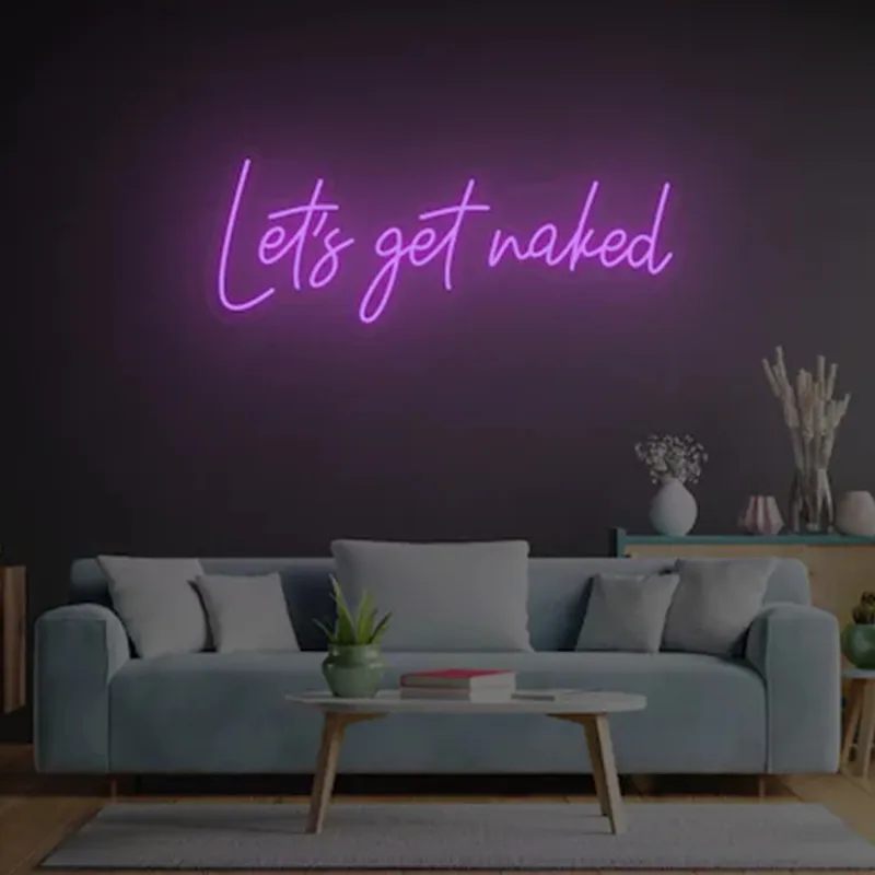 Let's get naked Neon Sign, Bathroom/Bedroom Decoration Neon Sign, Neon Led Light Sign, Wall Art Decor Text Sign