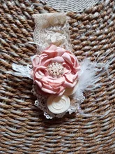 Diadema Vintage de flores para bebé, turbante para niñas, accesorios de fotografía recién nacido, bandas elásticas de encaje para el pelo, accesorios de plumas de perlas