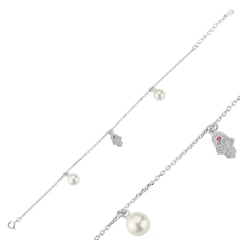 

KUTAYDAN 925 Sterling Silver Zircon Stone and Majorca With Pearl Dangle Bulk Bracelet