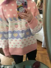 Suéter de punto Kawaii japonés para mujer, jersey de manga larga con estampado de fresa, Top de punto Rosa Vintage para Otoño e Invierno