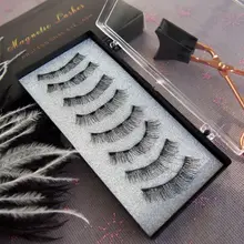 Conjunto de pestañas postizas magnéticas largas 3D de visón, pestañas postizas gruesas naturales magnéticas, 5 unidades