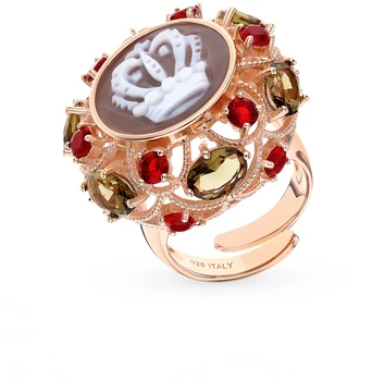 

Silver ring with alpanite, cubic zirconia and agate sunlight sample 925