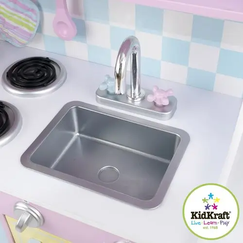 Большая детская кухня из дерева "Пастель", игрушечная кухня, игрушки для девочек, подарки детям, развивалка