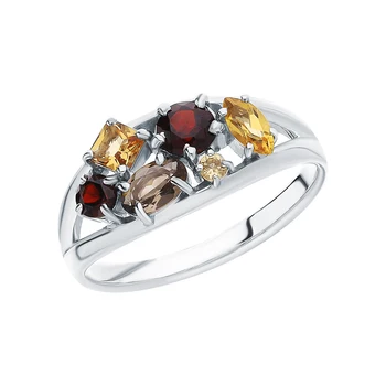 

Silver ring with раухтопазами, Garnet and citrine sunlight sample 925 test
