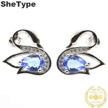

15x14mm 2019 Swan Shape 2.1g Created Violet Tanzanite CZ Gift For Sister 925 Solid Sterling Silver Stud Earrings