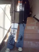 Pantalones vaqueros Harajuku para mujer, ropa de calle con estampado Hippie, Vaqueros coreanos de pierna ancha, pantalones holgados Vintage, ropa de calle para mujer