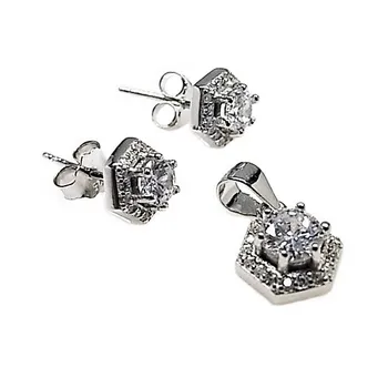 

Set 925 Sterling silver m zircons rhodium plated shape hexagon [AB5472]